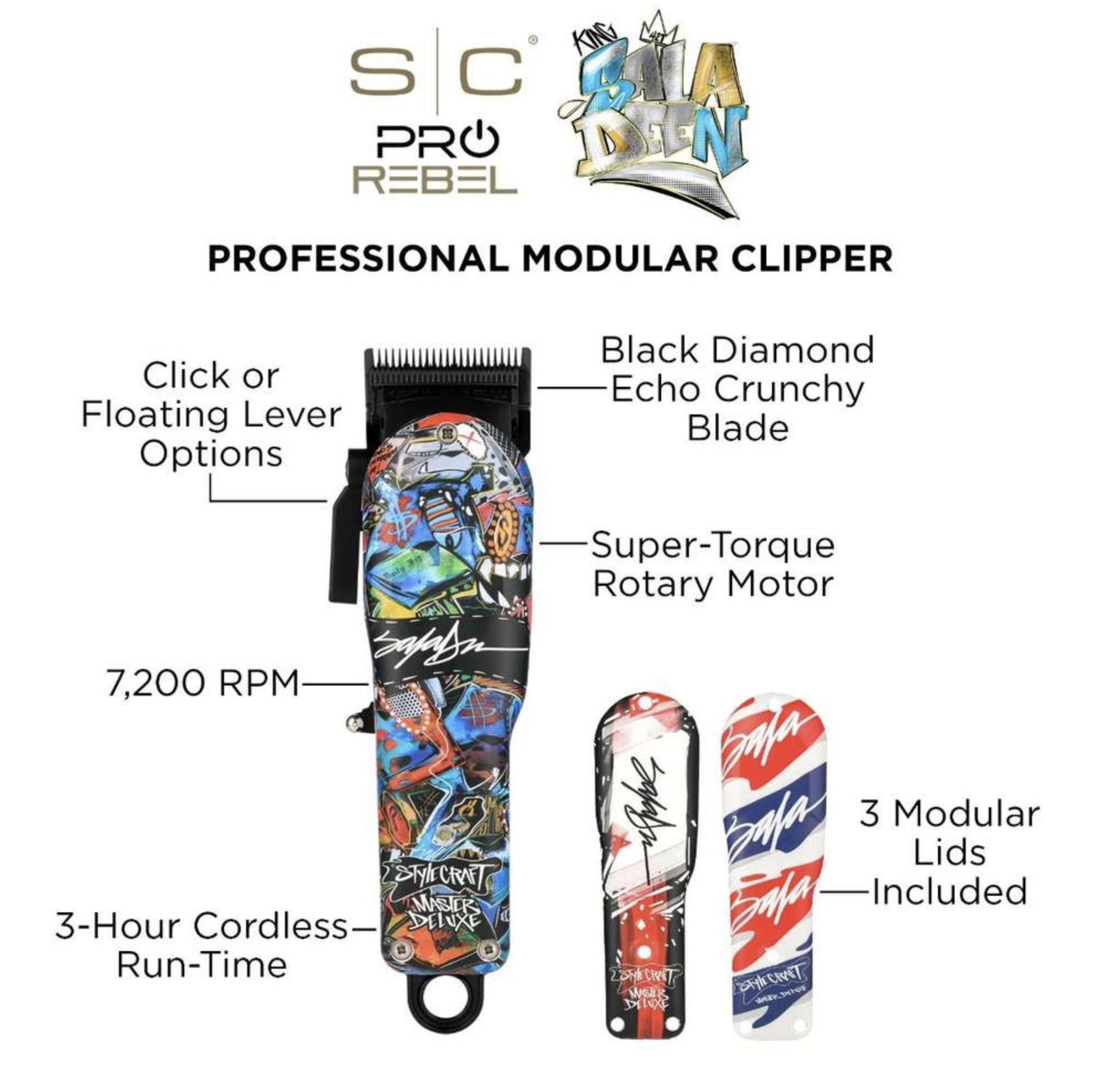StyleCraft X KING SALADEEN REBEL CLIPPER - PROFESSIONAL CORDLESS HAIR CLIPPER WITH SUPER-TORQUE MOTOR